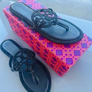Tory Burch Black Sandals with Embellished Design